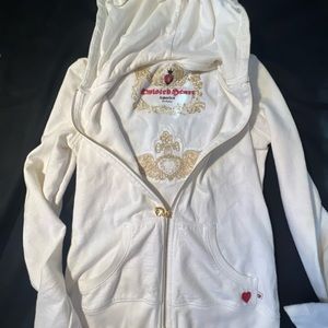 Y2k white/cream zip-up jacket with heart and wing gem design